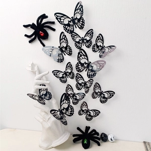 Macro detail of 3D black hollow skull rose butterfly wall stickers for Halloween decor