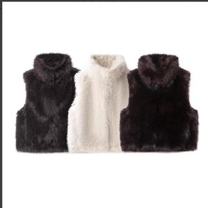 Women Faux Fur Vest Stand Collar Zipper Sleeveless Thick Warm Waistcoat Outerwear Winter Vintage Casual