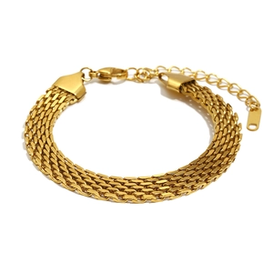 18K gold plated stainless steel multi-layer woven chain bracelet with lobster clasp
