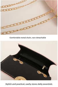 Detail of pink quilted bag with golden chain strap and interior zipper pockets
