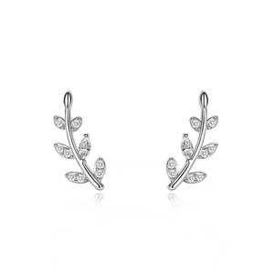 Elegant S925 sterling silver branch stud earrings with sparkling cubic zirconia accents