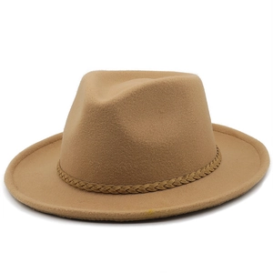 Elegant camel wool jazz fedora hat for women with stylish woven decorative band