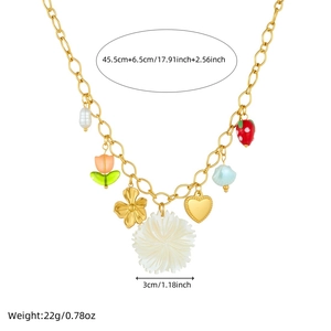 Collier chic en acier inoxydable avec pendentifs colorés en acrylique fraise et fleur
