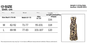 Detailed size chart for sexy backless printed maxi dress showing S, M, L dimensions