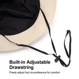 Quick-dry wide brim sun hat with internal adjustable drawstring for custom fit