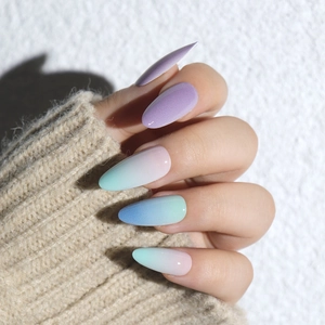 Unghie A Pressione Forma A Mandorla Gradiente Macaron Aurora Punte Per Unghie Finte Per Donna Manicure Di Moda Minimalista Arte Delle Dita