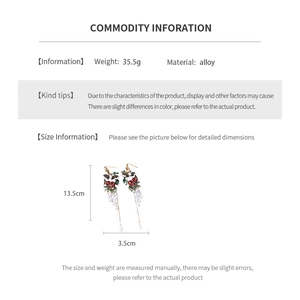 Detailed size specifications for alloy flower and tassel earrings, 13.5cm height