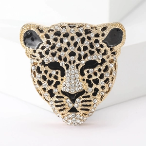 Spilla leopardo vintage grande in oro con cristalli e dettagli in smalto nero elegante