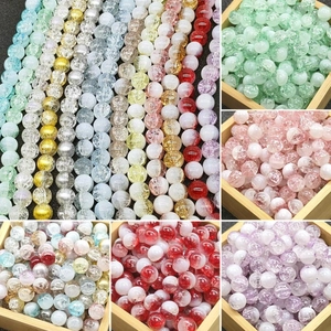 10mm multi-colored cracked glass beads with unique ice-flower texture for DIY jewelry making