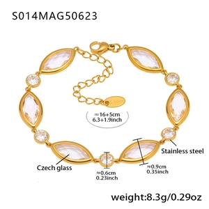 Detailed size specifications for gold stainless steel anklet with sparkling Czech glass