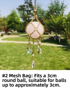 Golden metal mesh crystal cage holder with star and water drop charms in outdoor setting