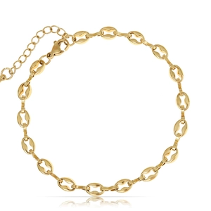 Minimalist 18K gold plated stainless steel coffee bean link chain bracelet with lobster clasp