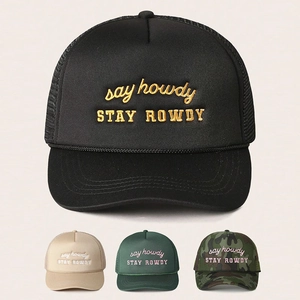 Casquette Trucker Broderie Lettres Say Howdy Stay Rowdy Filet Polyester Respirant Baseball Avec Corde Rétro Américain Pour Unisexe