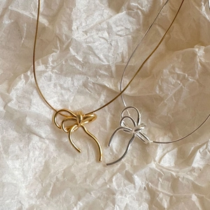 925 Sterling Silver Bow Pendant Necklace Minimalist Korean Style Elegant Snake Bone Chain For Women