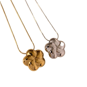 Minimalist 3D hollow flower pendant necklaces in gold and silver stainless steel finish