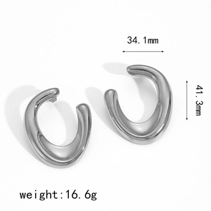 Chunky U-shaped silver stainless steel earrings with dimensions 34.1mm and 41.3mm