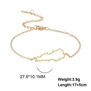 Golden stainless steel Lebanon map pendant bracelet with adjustable chain length