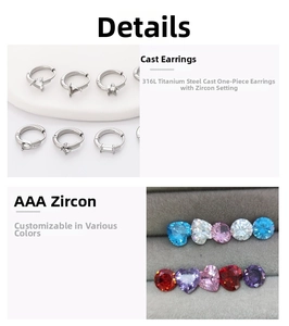 Détail de boucles d'oreilles en acier 316L et zircons AAA colorés pour personnalisation