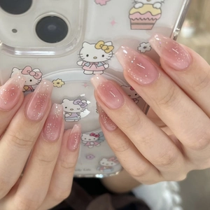 Pink Ombre Künstliche Nägel Glitzer Lange Ballerina Form Farbverlauf Blush Für Frauen