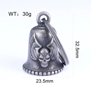 Detailed view of skull wing guardian bell pendant with size and weight measurements