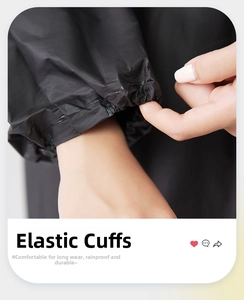 Detailed macro shot of elasticized cuffs on a black EVA waterproof raincoat for adults