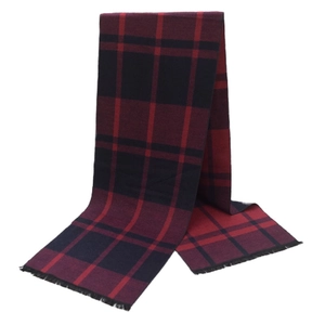 Premium red and black checkered wool scarf for men with classic plaid pattern and fringe