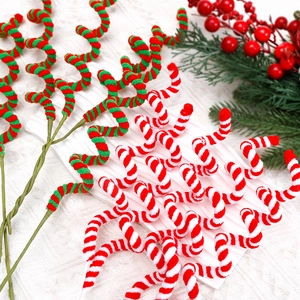 Christmas Decorative Spiral Candy Cane Sticks Fabric Wire Sequin Floral Arrangement Tree Picks Festive Holiday Ornament