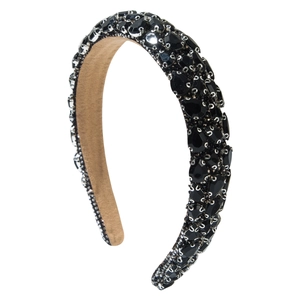 Baroque padded headband with sparkling black rhinestones and soft lining for party wear