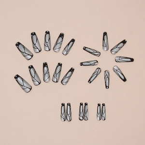 Silver cat-eye press-on nails with butterfly wing pattern and elegant glitter finish