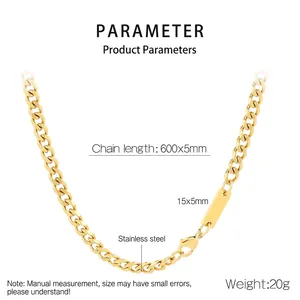 Detailed parameter view of a 5mm gold stainless steel Cuban link chain with 600mm length