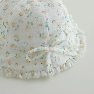 Lace floral baby sun hat with sweet bow and ruffle brim for newborn girls
