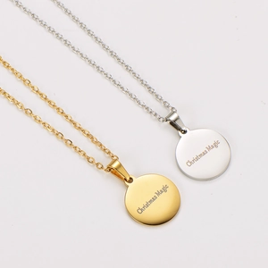 Christmas Magic Engraved Round Disc Pendant Necklace 304 Stainless Steel PVD 18K Gold Plated Jewelry For Women