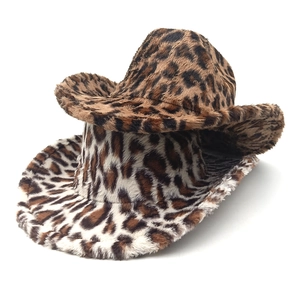 Chapeau De Cowboy Occidental Pour Femmes Imprimé Léopard Fausse Fourrure Peluche Épaisse Chaude Bord Large Mode