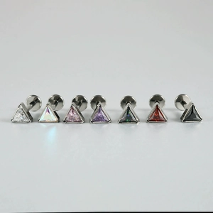 F136 Titanium triangle zircon studs in seven colors including white pink and black
