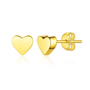 Polished gold heart stud earrings in stainless steel with secure butterfly backing