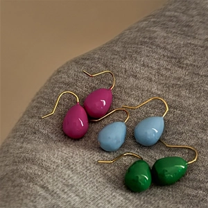 French Style Colorful Enamel Teardrop Dangle Earrings For Women With Brass Metal And Steel Earring Post Sweet Jewelry