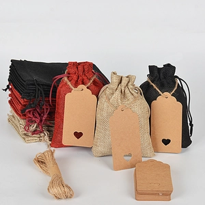 Burlap Drawstring Bags With Heart Kraft Paper Tags And Jute Twine For Wedding Party Favors Christmas Gift Jewelry Storage
