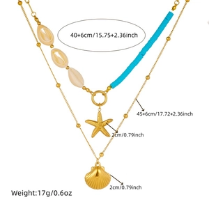 Gold layered starfish shell necklace dimensions showing 40+6cm and 45+6cm chain lengths