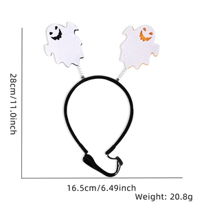 Detail showing dimensions of Halloween ghost headband with springs on a white background