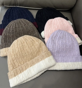 Close-up of cable knit textures and six color options for the warm winter beanie hats