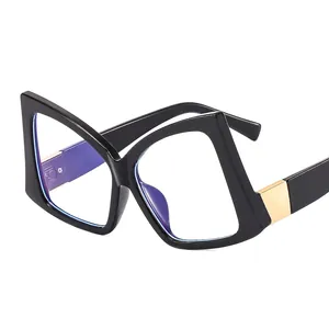 Oversized butterfly blue light blocking glasses with black frame and gold metal accents