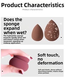 Detail of tear-drop makeup sponge expanding in water and showing soft elastic texture
