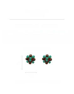 Detail view of ethnic wood resin earrings with floral shape, 3cm x 3cm size specs