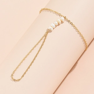 Golden baroque pearl finger ring bracelet and anklet chain for summer beach style