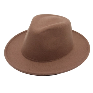Classic dark brown felt fedora hat with a pinched crown and short brim for street style