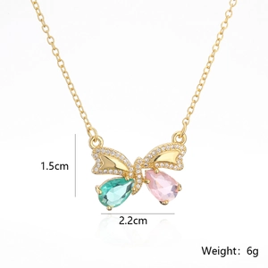 Exquisite 18K gold plated butterfly necklace with colorful zircon pendant 1.5cm x 2.2cm