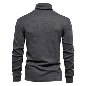 Men's dark grey turtleneck long sleeve t-shirt shown from a clear back view