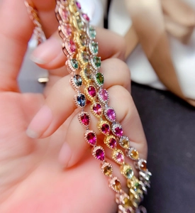 Rainbow gemstone bracelets in s925 silver with gold plating and colorful crystal stones