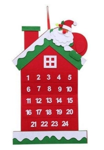 Christmas felt advent calendar with red house shape and 24 pockets for small gifts