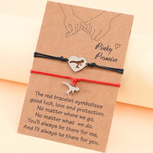 Pinky Promise Dinosaur Heart Stainless Steel Pendant Hand Woven Adjustable Cord Bracelet For Couples Friends Gift
